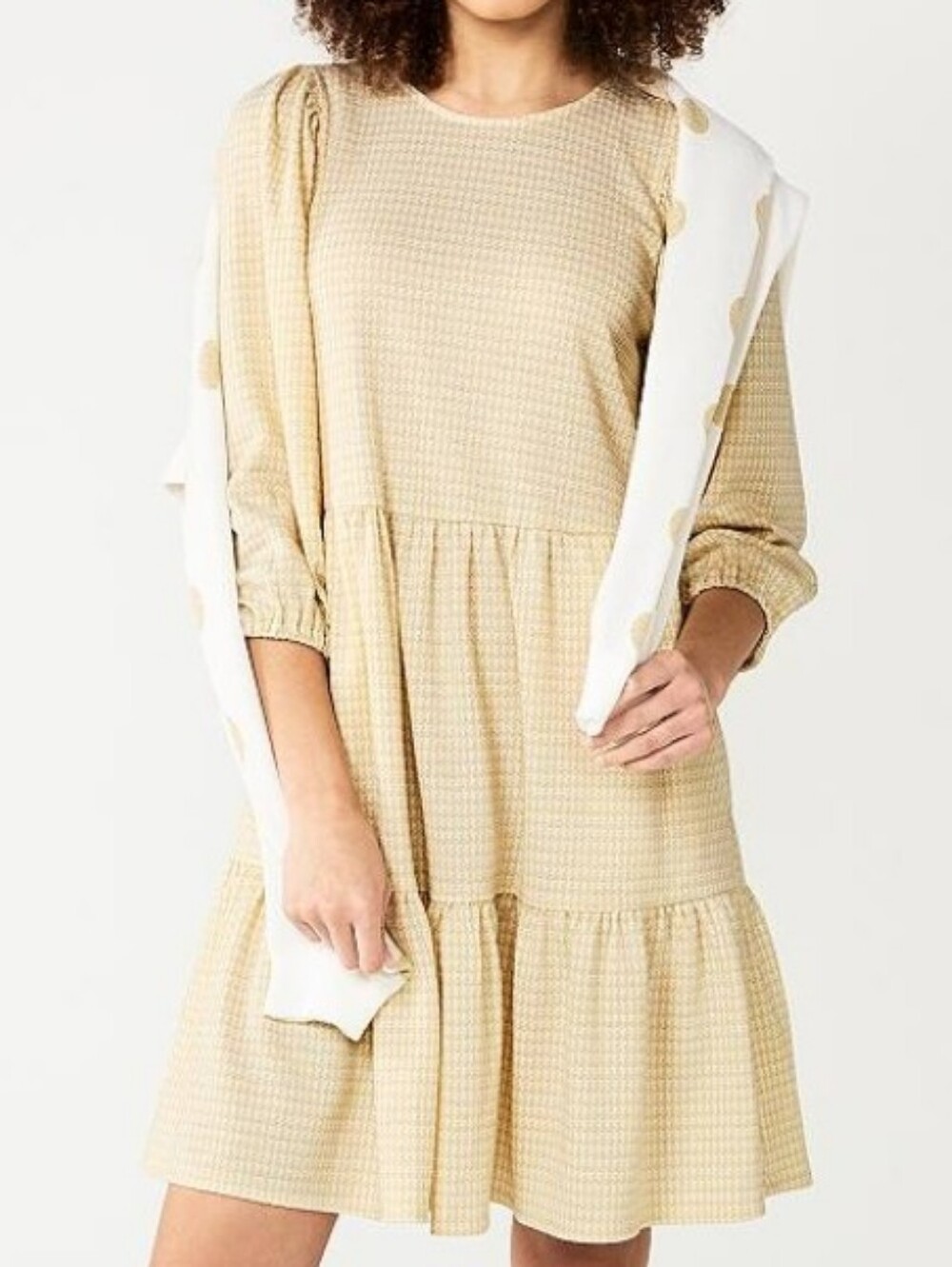 Nwt Draper James Rsvp Gold And Cream Metallic Puff Sleeve Dress